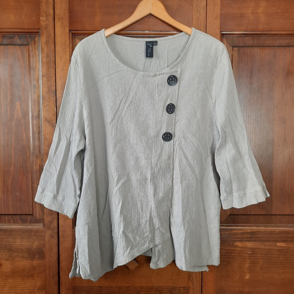 Vintage Focus Casual Life khaki tan brushed cotton assymetrical shirt